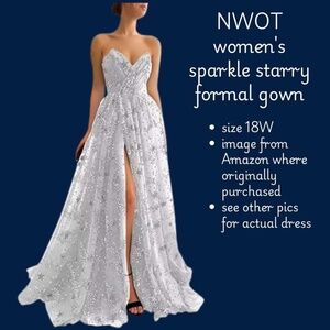 Size 18W Silver Starry Sparkle Formal Gown Dress